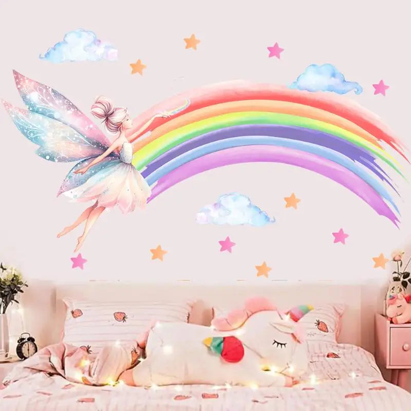Cartoon Elf Girl Rainbow Wall Sticker – Kids Bedroom Decor Kids Wall Sticker SPOT