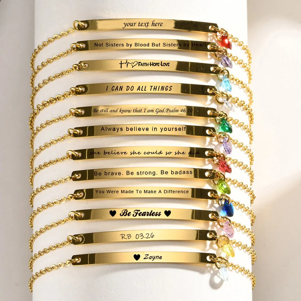 Personalized Birthstone Name Bar Bracelet for Women – Engraved Personalized Bracelet SPOT