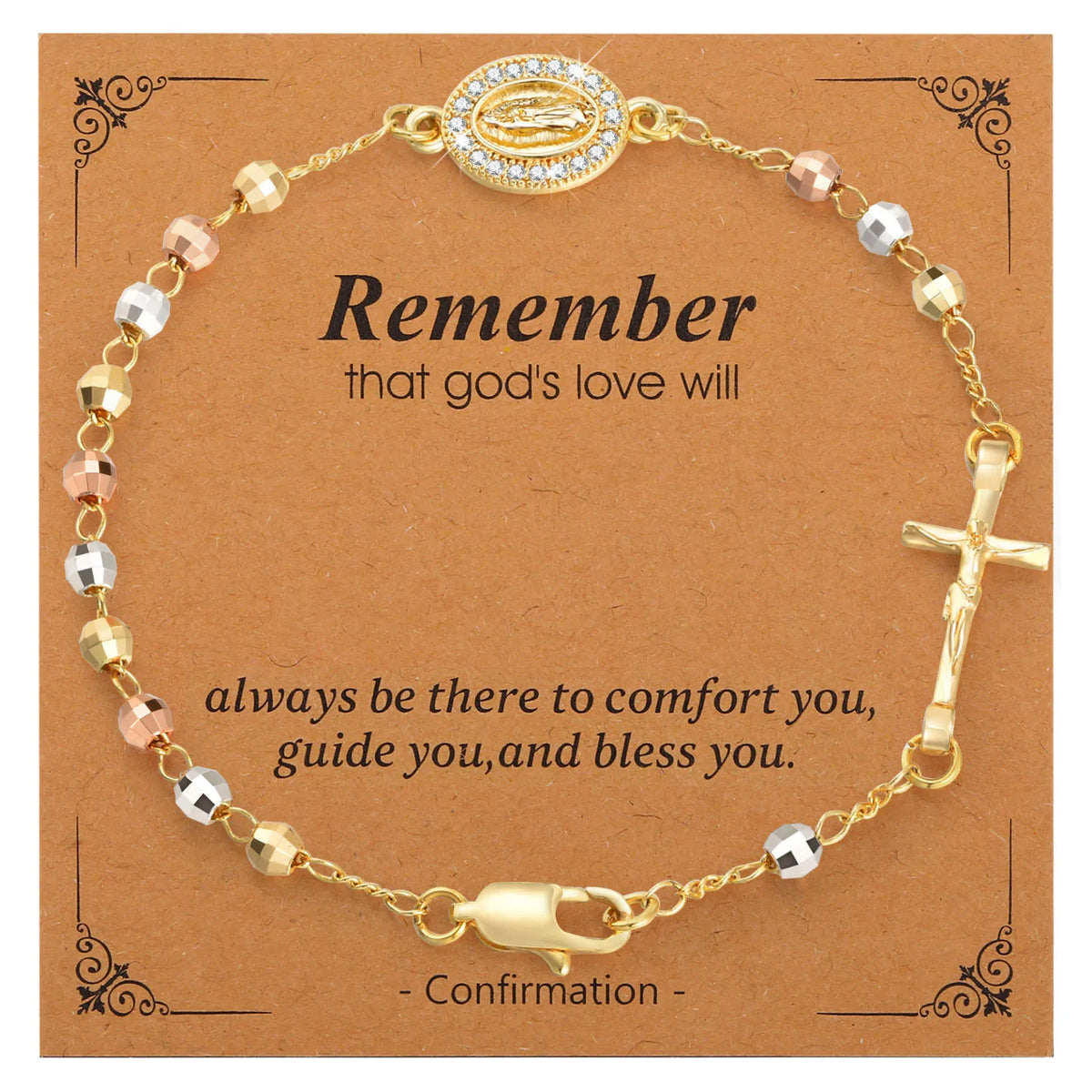 Virgin Mary Rosary Bracelet – Catholic Cross Charm Gift Religious Bracelet SPOT PBR-231G-CD-331