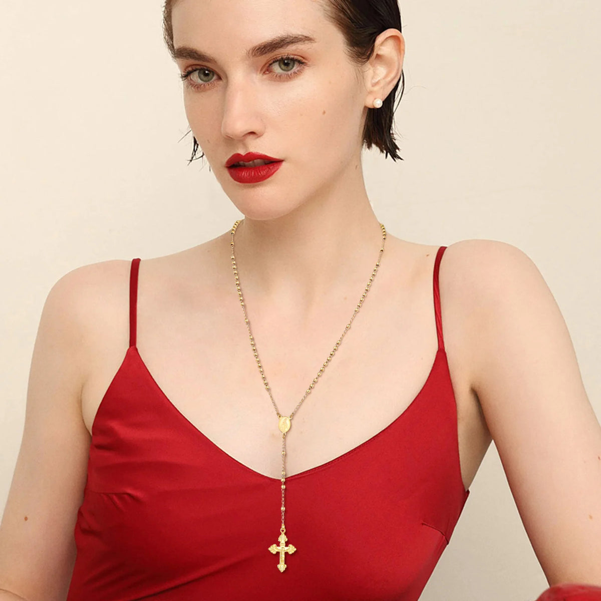 Rosary Bead Cross Necklace – St. Benedict & Guadalupe Pendant Pendant Necklace SPOT