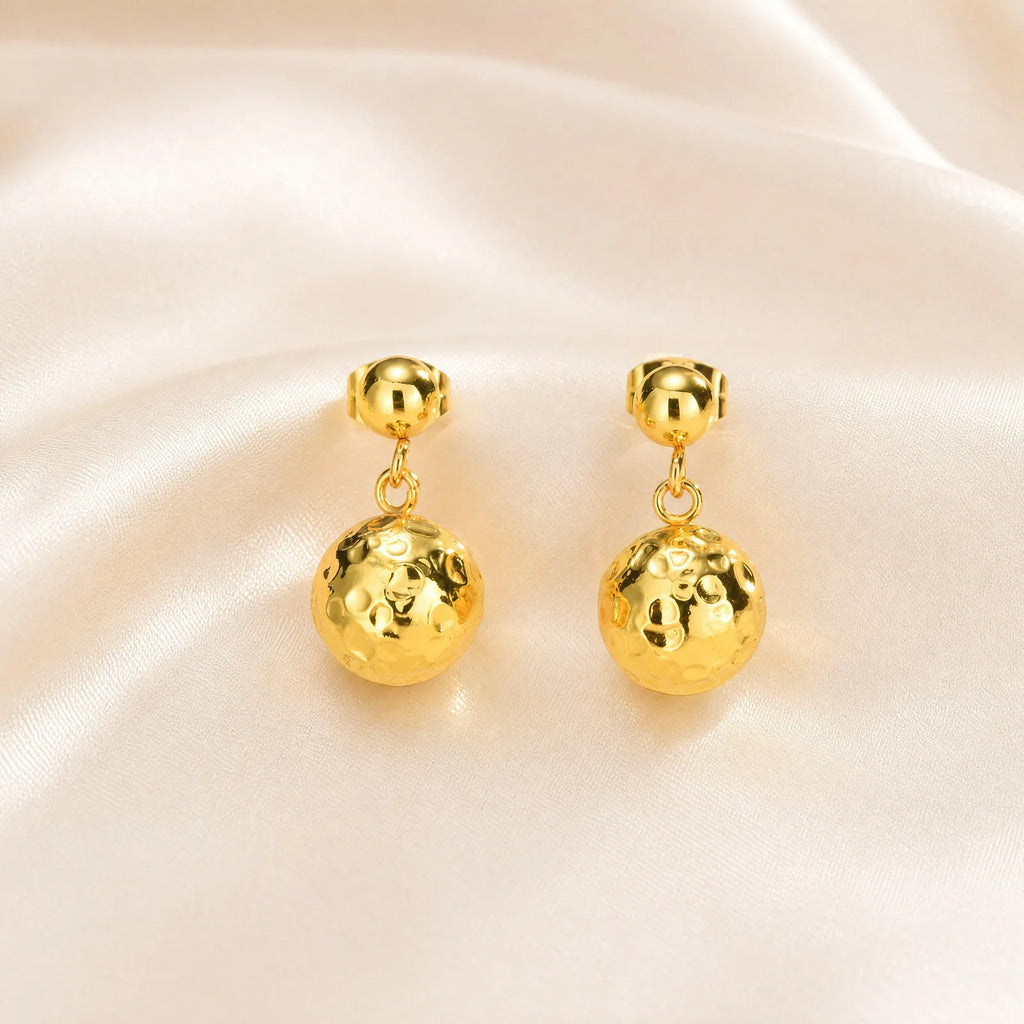 Hammered Ball Dangle Earrings – 18K Gold Plated Stainless Steel Dangle Earrings SPOT