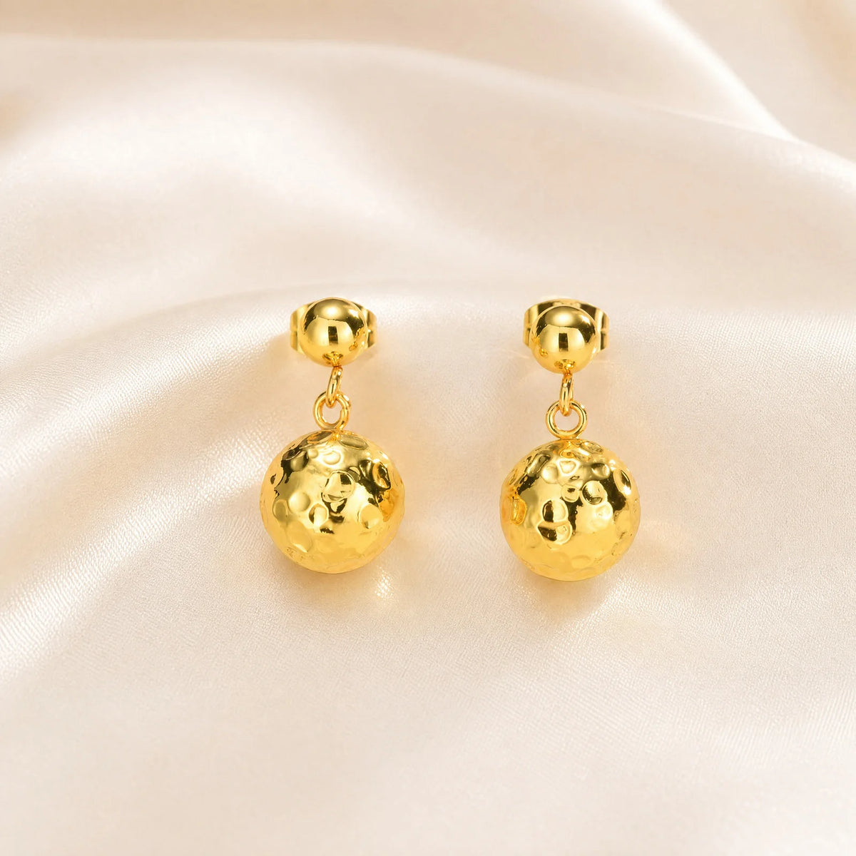 Hammered Ball Dangle Earrings – 18K Gold Plated Stainless Steel Dangle Earrings SPOT