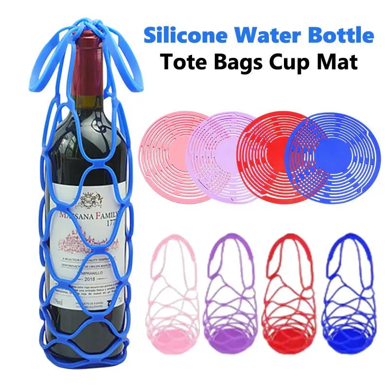 Silicone Wine Bottle Carrier Bag & Cup Mat – Reusable Wine Bottle Carrier SPOT