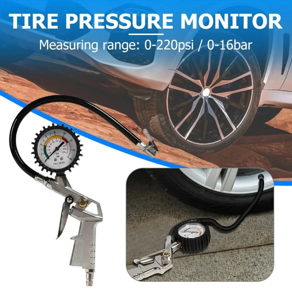Gun-Type Tire Pressure Gauge 0-220 PSI – Car & Motorcycle Tire Pressure Gauge SPOT