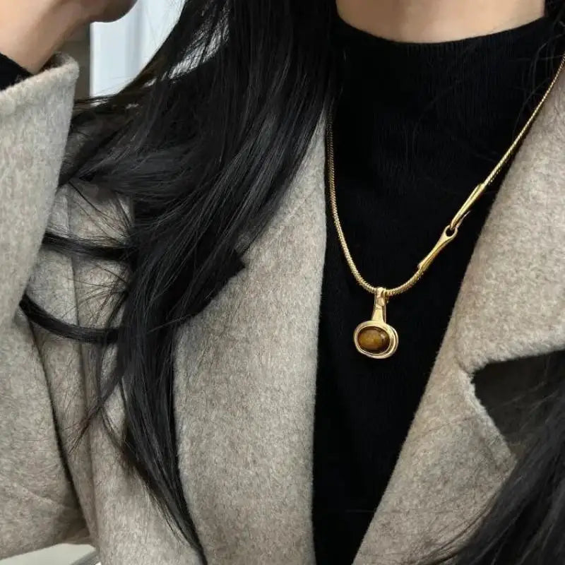 Tiger Eye Stone Bead Necklace – Unisex Fashion Jewelry Stone Bead Necklace SPOT