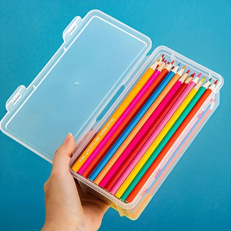 2-Pack Transparent Plastic Pencil Box – Art Supply Organizer Pencil Storage Box SPOT