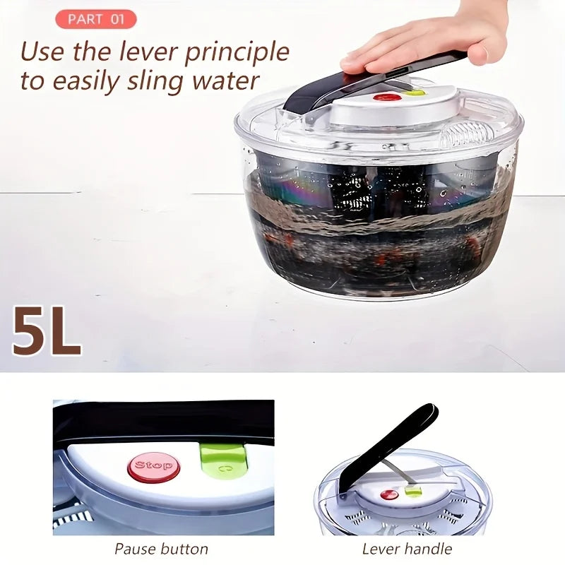 5L Large Salad Spinner – One-Hand Press Lid Vegetable Dryer Salad Spinner SPOT