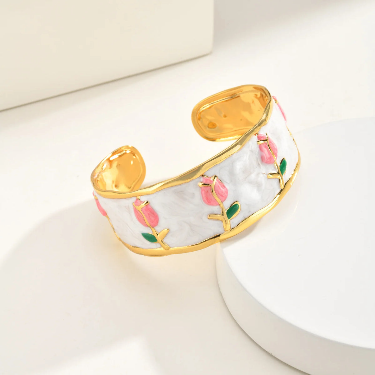 Wide Enamel Tulip Cuff Bracelet – 18K Gold Plated Bangle Cuff Bangle Bracelet SPOT
