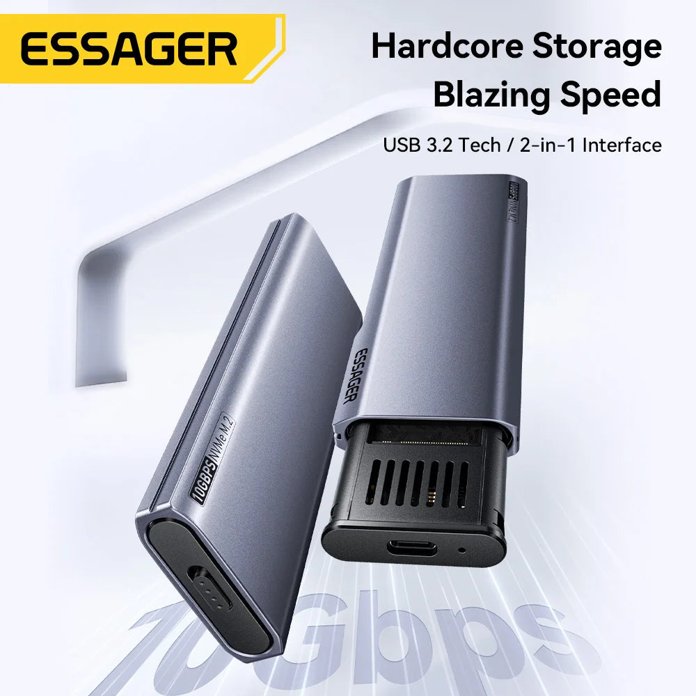 Essager M.2 NVMe SSD Enclosure 10Gbps USB 3.2 Gen2 USB-C & USB-A SSD Enclosure Adapter SPOT