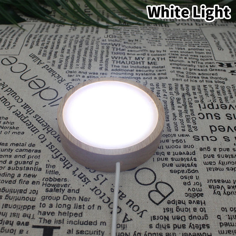 Wooden LED Light Base – USB Rotating Crystal Display Stand LED Display Stand SPOT White Light