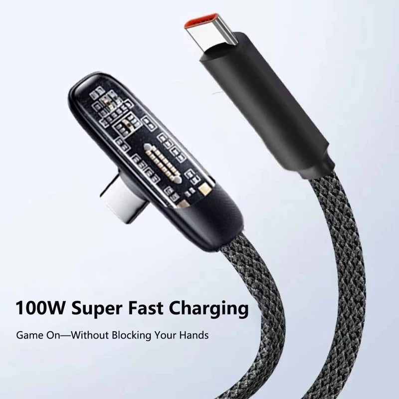 100W 6A USB-C to USB-C Elbow Fast Charging Braided Cable USB-C Charging Cable SPOT