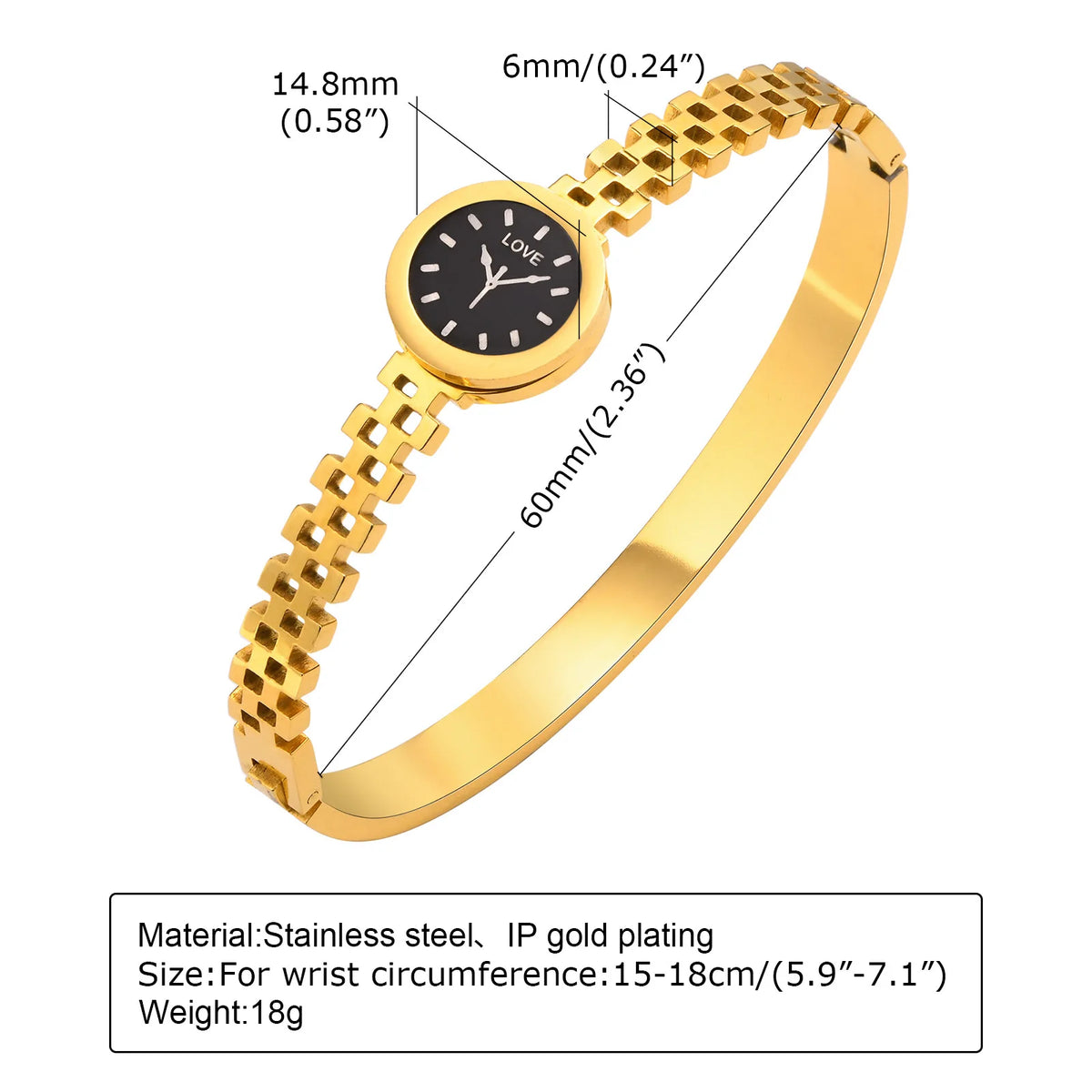 Women's Gold Stainless Steel Watch-Shape Cuff Bangle Bracelet Cuff Bangle Bracelet SPOT