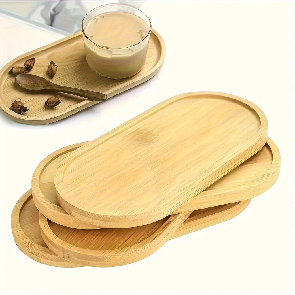 4-Pack Oval Bamboo Plant Saucers – Drip Trays & Coasters Plant Saucer Tray SPOT