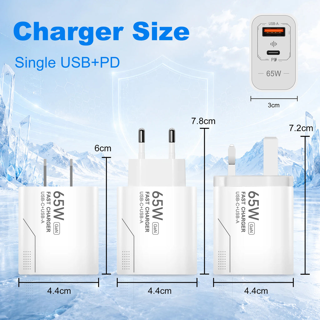 65W GaN Charger Dual USB-A & USB-C Fast Charging Wall Plug GaN Wall Charger SPOT