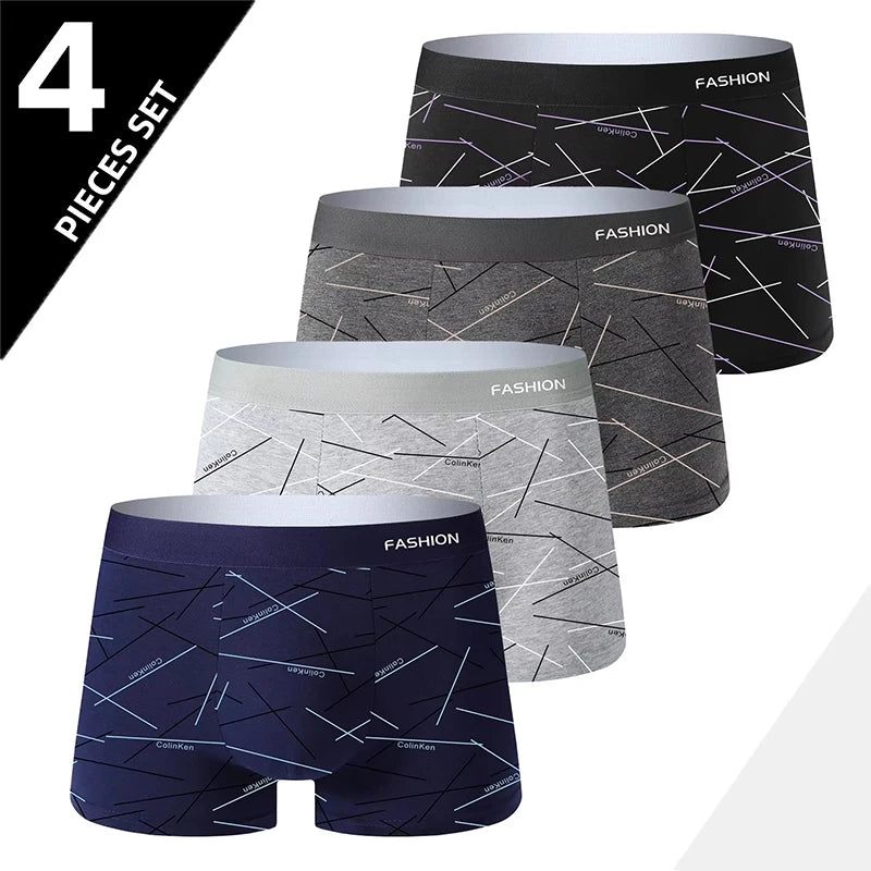 4-Pack Men's Stretch Boxer Briefs – Soft Breathable Line Print Men's Boxer Briefs SPOT 4Pcs-Set 3XL 4pcs