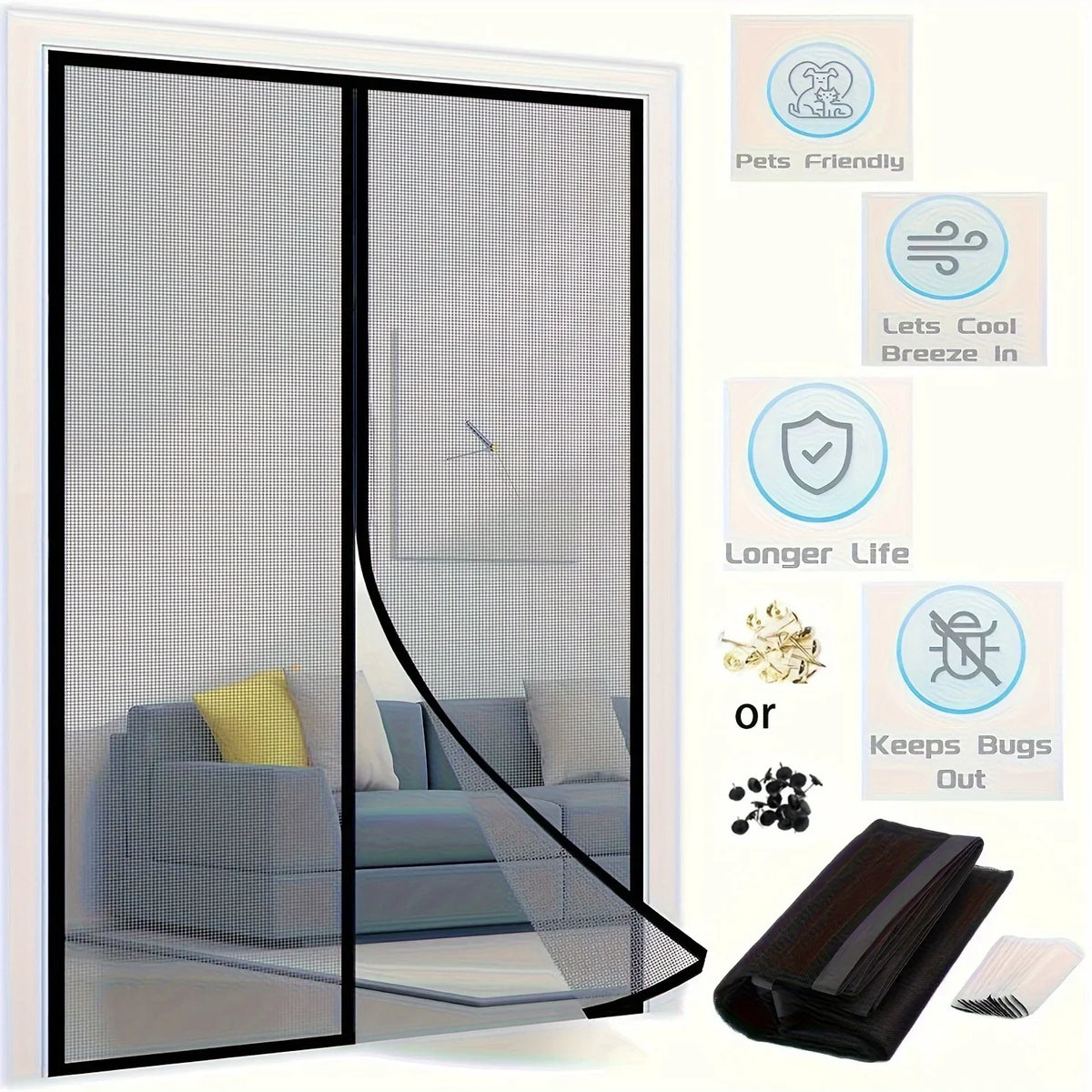 Magnetic Screen Door Curtain – No-Drill Insect & Bug Barrier Magnetic Screen Curtain SPOT