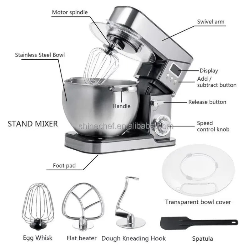 10L Electric Stand Mixer 2000W Stainless Steel – 6-Speed Tilt-Head Electric Stand Mixer SPOT