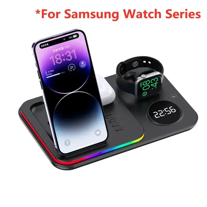 VIKEFON 4-in-1 Wireless Charging Station with Clock & Night Light Wireless Charging Station SPOT black for samsung