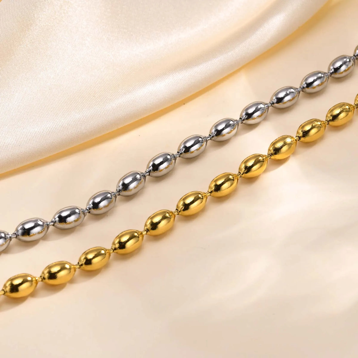 18K Gold Plated Oval Beaded Bracelet – Stackable Bangle Women Beaded Chain Bracelet SPOT