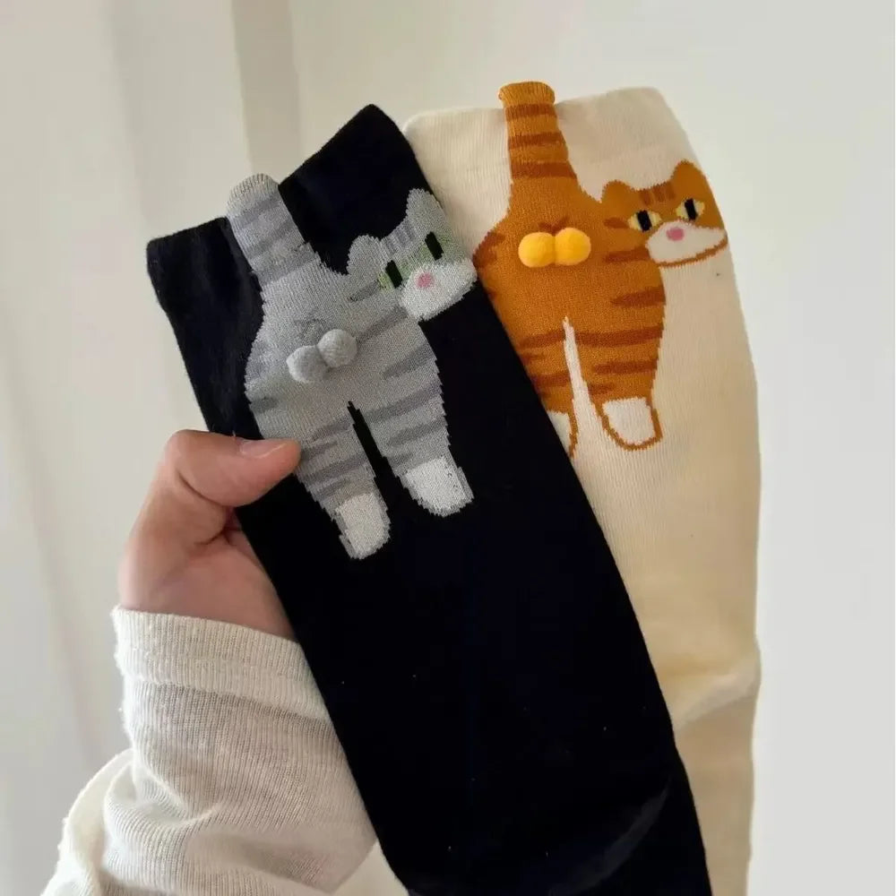 Funny 3D Cartoon Cat Mid-Tube Cotton Socks – Cute Women's Gift Novelty Cotton Socks SPOT