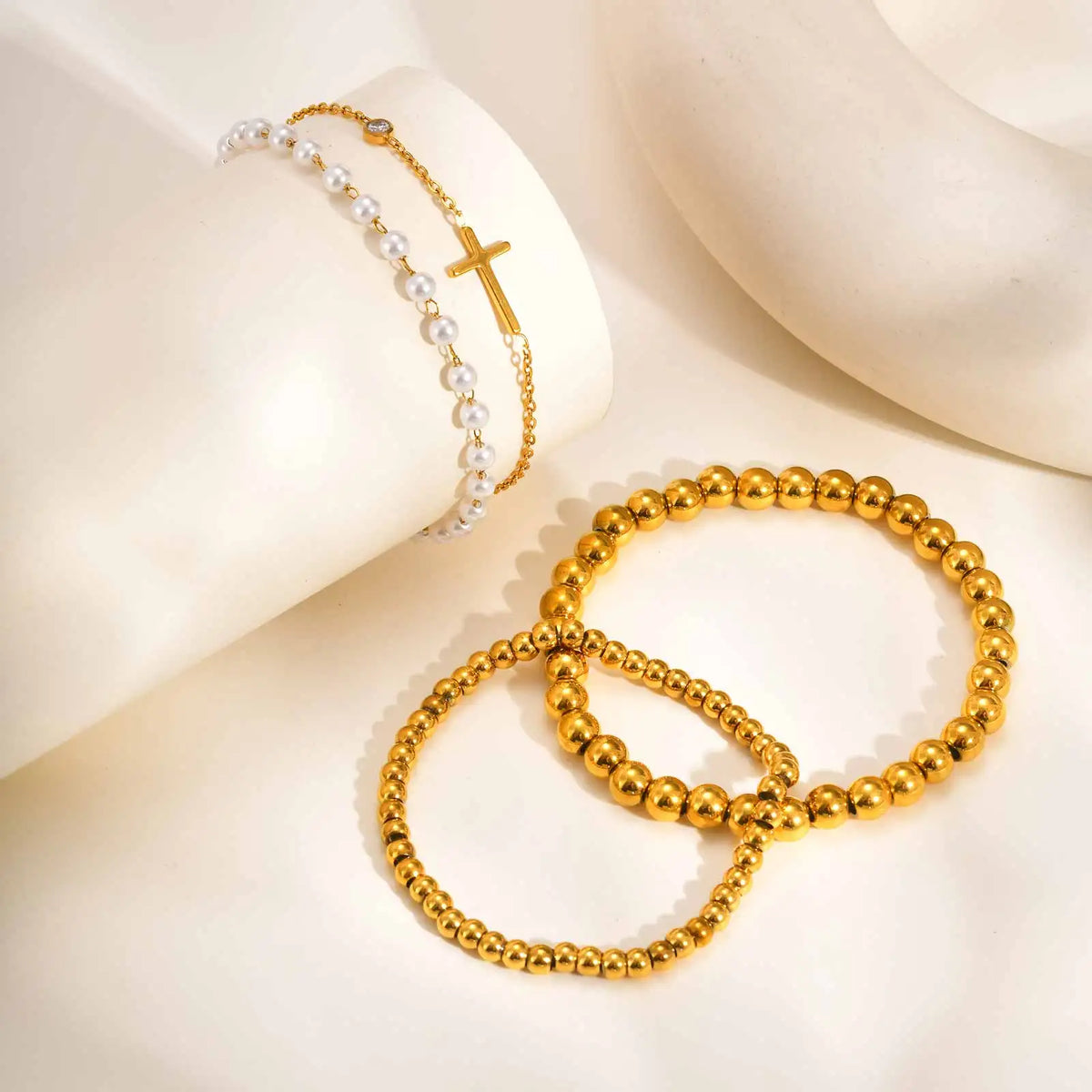 Women's Gold Beaded Ball Bracelet – Stackable Stainless Steel Beaded Bracelet SPOT