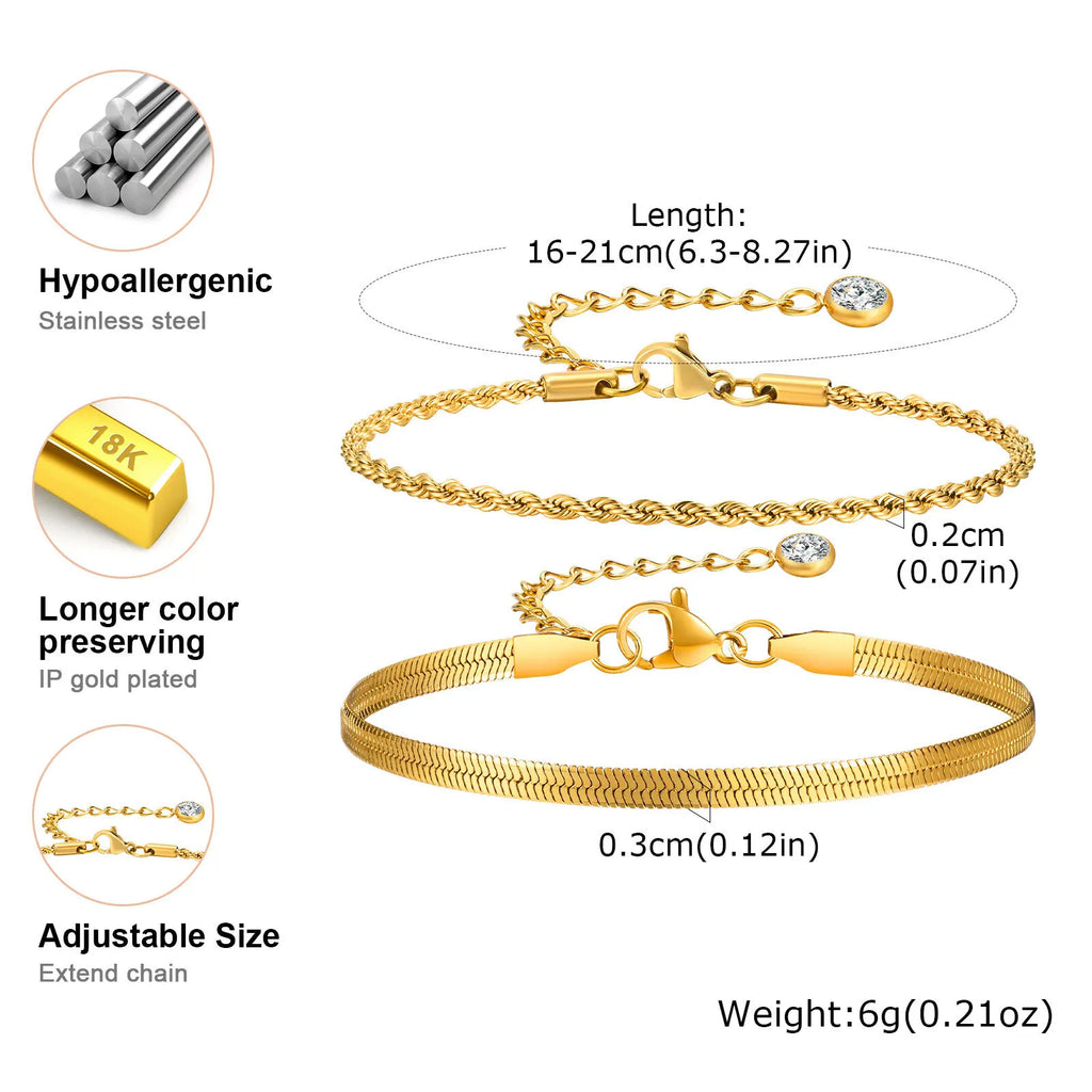 Women's 2-Piece Gold Snake & Rope Chain Bracelet Set Chain Bracelet Set SPOT