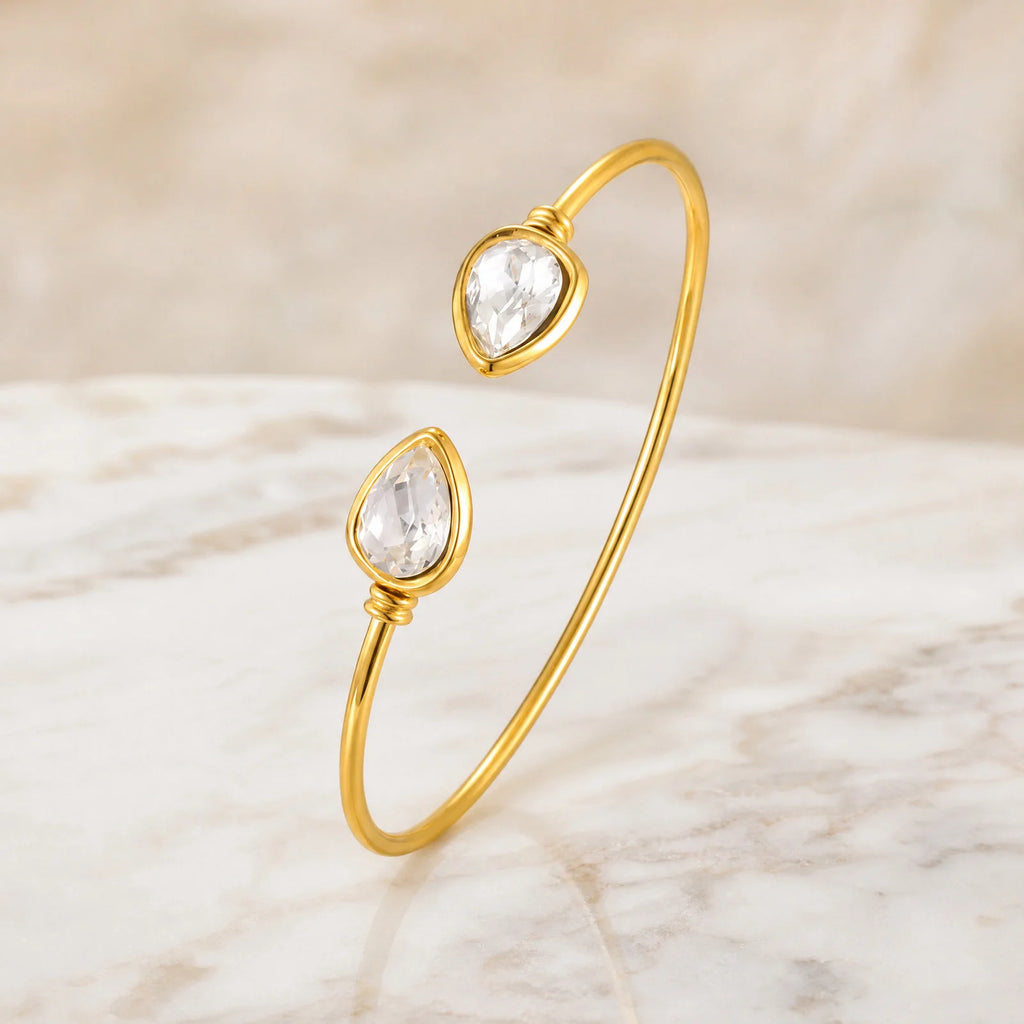 Teardrop CZ Gold Cuff Bracelet – Adjustable Stainless Steel Bangle Cuff Bracelet SPOT