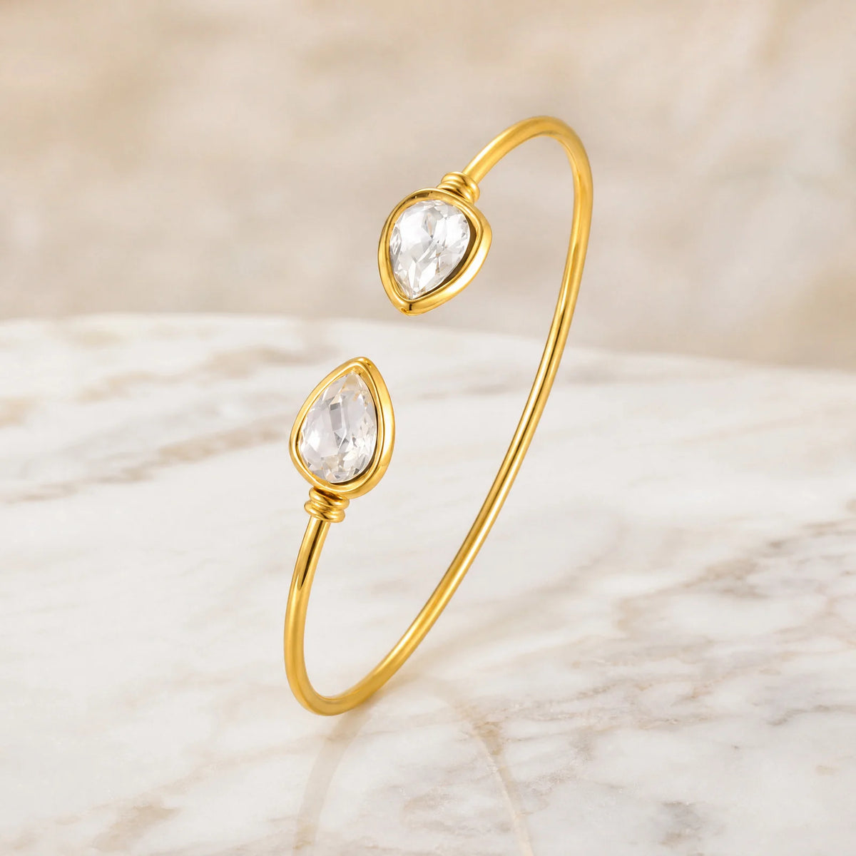 Teardrop CZ Gold Cuff Bracelet – Adjustable Stainless Steel Bangle Cuff Bracelet SPOT