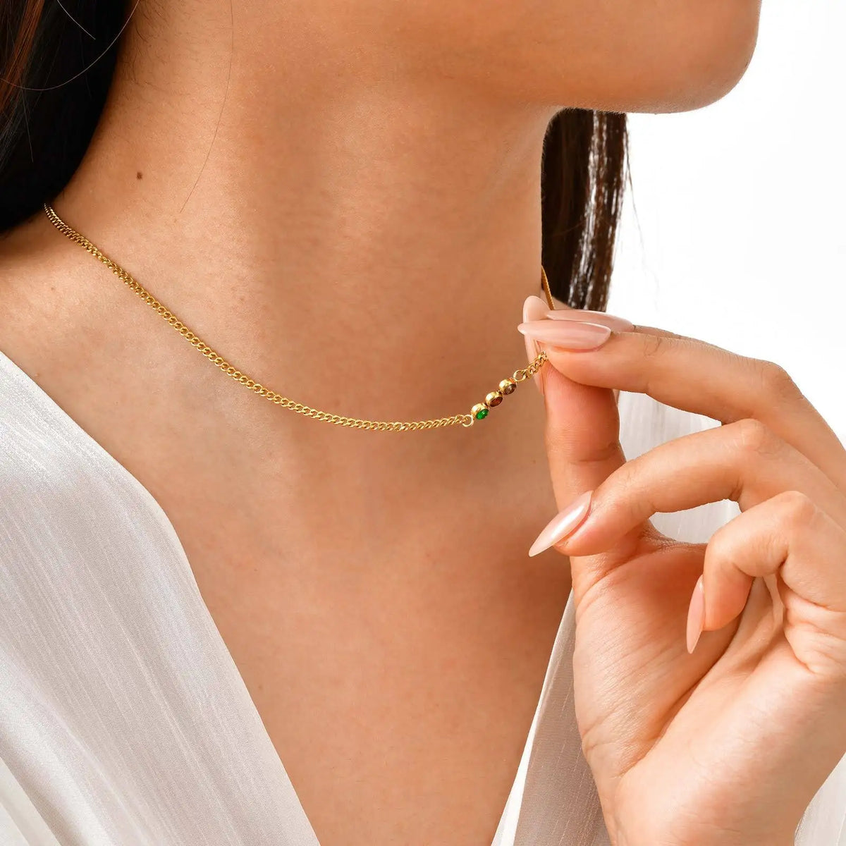 18K Gold Plated Colorful Zircon Cuban Chain Necklace Women Chain Necklace SPOT