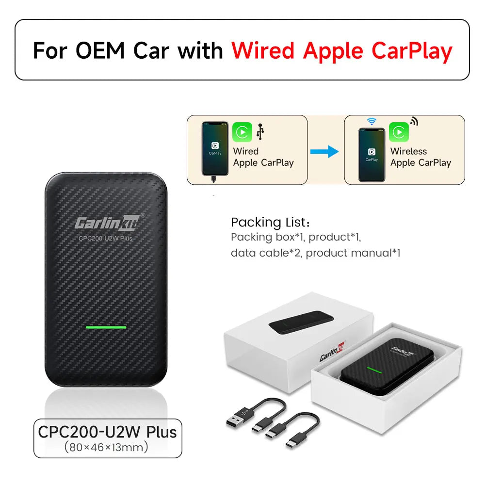 CarlinKit Wireless CarPlay & Android Auto Adapter | Plug & Play Wireless CarPlay Adapter SPOT U2W Plus wired to wireless