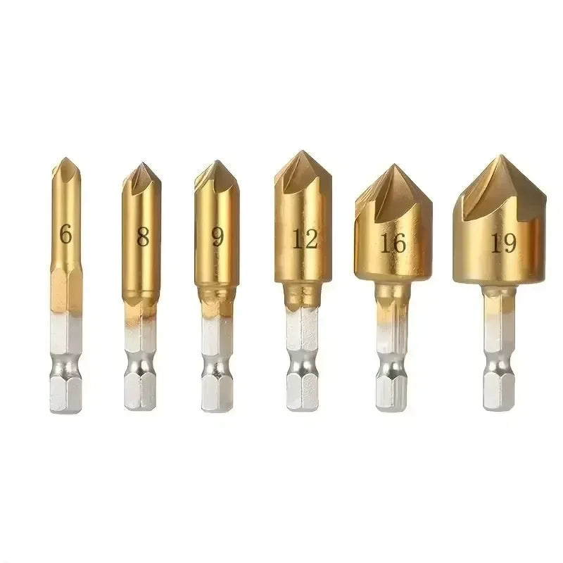 6-Pc Titanium Countersink Drill Bit Set – Hex Shank Countersink Drill Bits SPOT