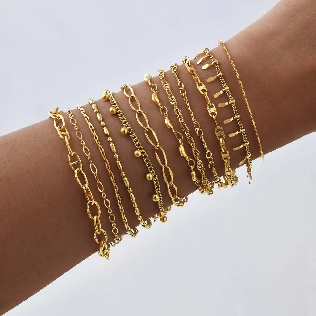 18K Gold Plated Link Bracelet – Waterproof Stackable Wristband Chain Link Bracelet SPOT