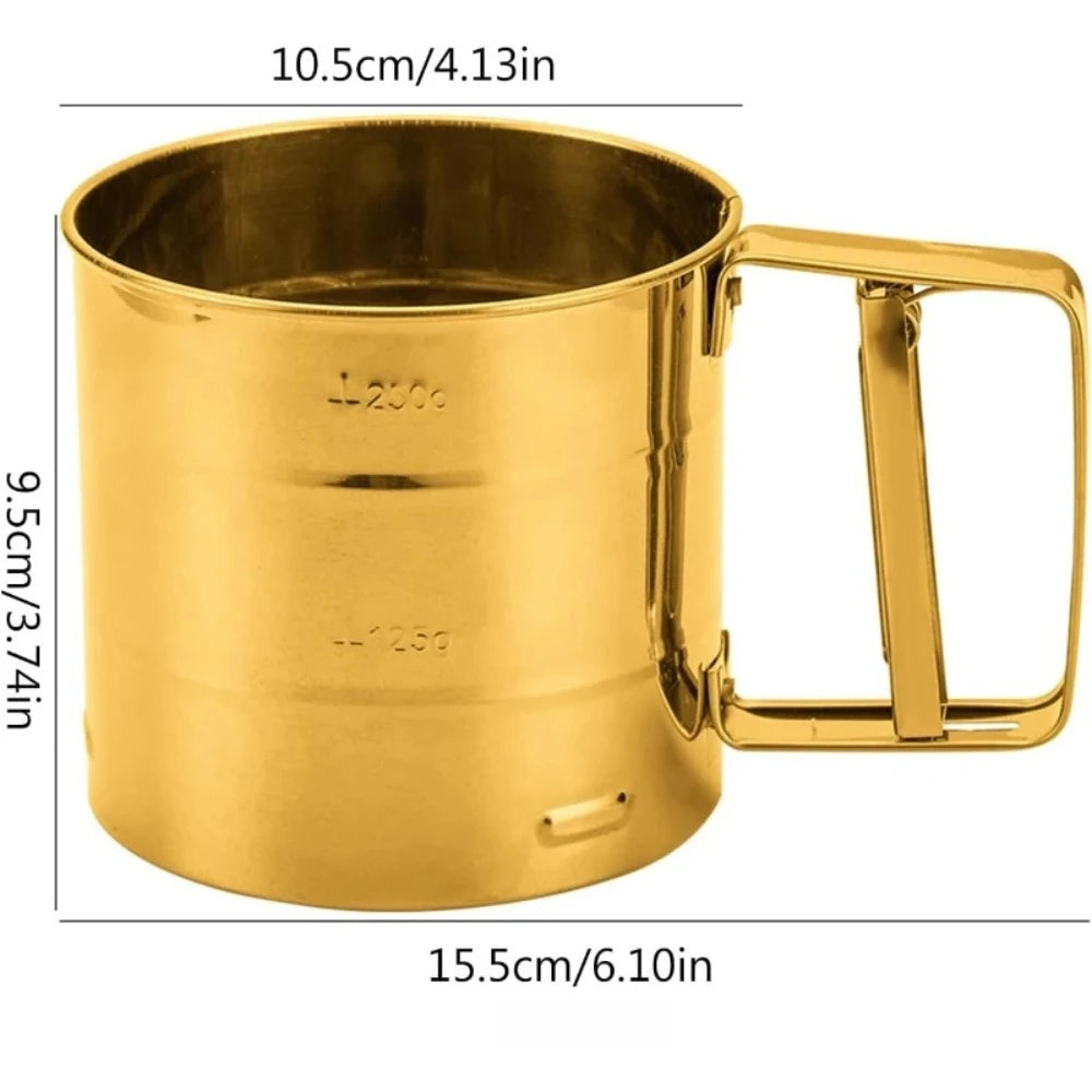 Stainless Steel Flour Sifter – Gold Cup Baking Sieve Baking Flour Sifter SPOT