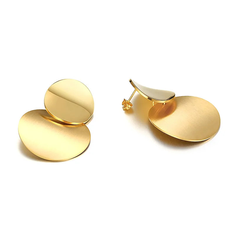 Women's Double Disc Drop Earrings – 14K Gold Plated Steel Drop Earrings SPOT