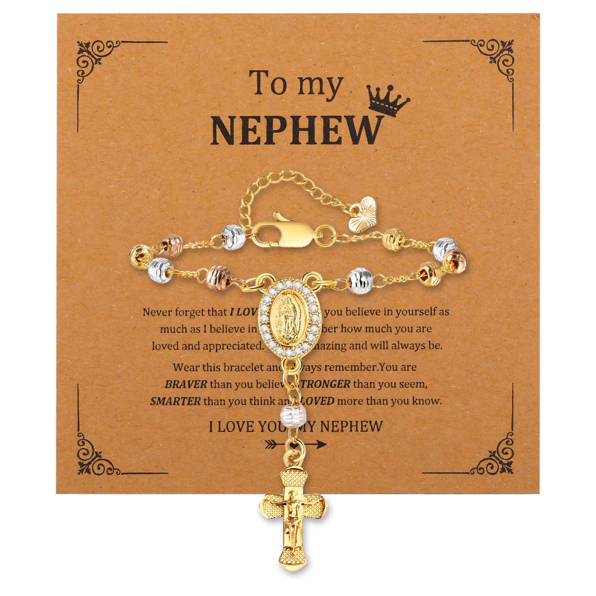 Virgin Mary Rosary Bracelet – Catholic Cross Charm Gift Religious Bracelet SPOT PBR-128G01-CD-M044