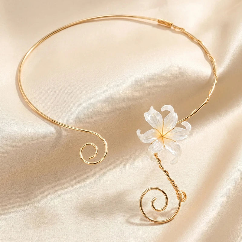 Gold Spiral Torque Choker – Iris Flower Statement Necklace Choker Necklace SPOT