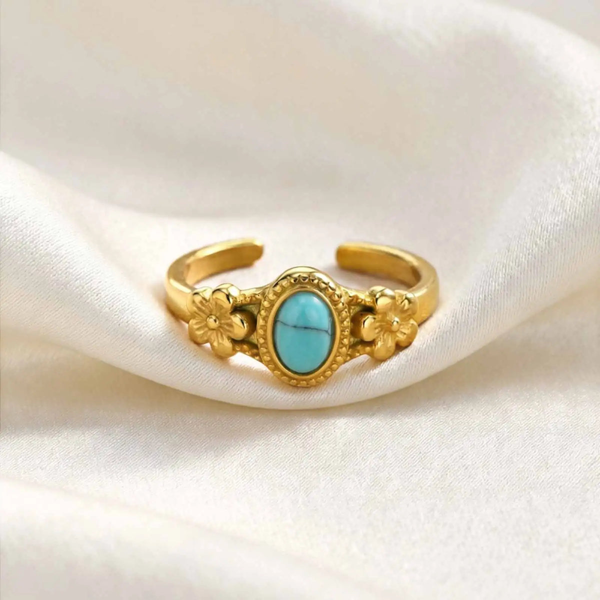 Adjustable Floral Ring – Turquoise Rose Quartz 18K Gold Plated Fashion Ring SPOT