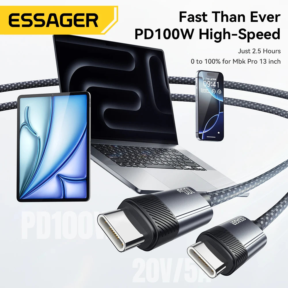 Essager USB-C Cable PD 100W Fast Charging & Data Sync Braided USB-C Charging Cable SPOT