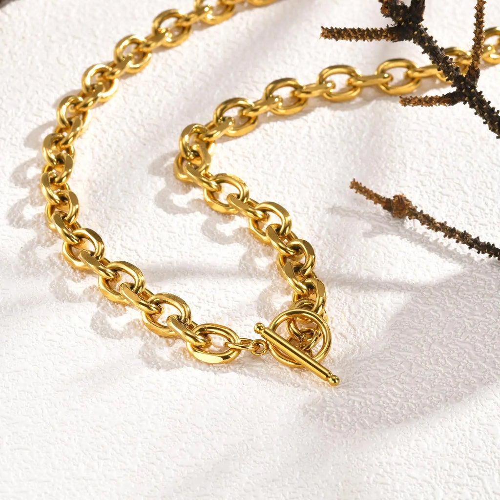 Chunky Toggle Clasp Necklace – Gold Stainless Steel Women Chain Necklace SPOT