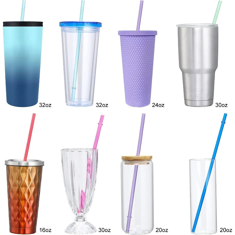 WOOJACK 12-Pack Reusable Tritan Straws & Cleaning Brush Reusable Drinking Straws SPOT