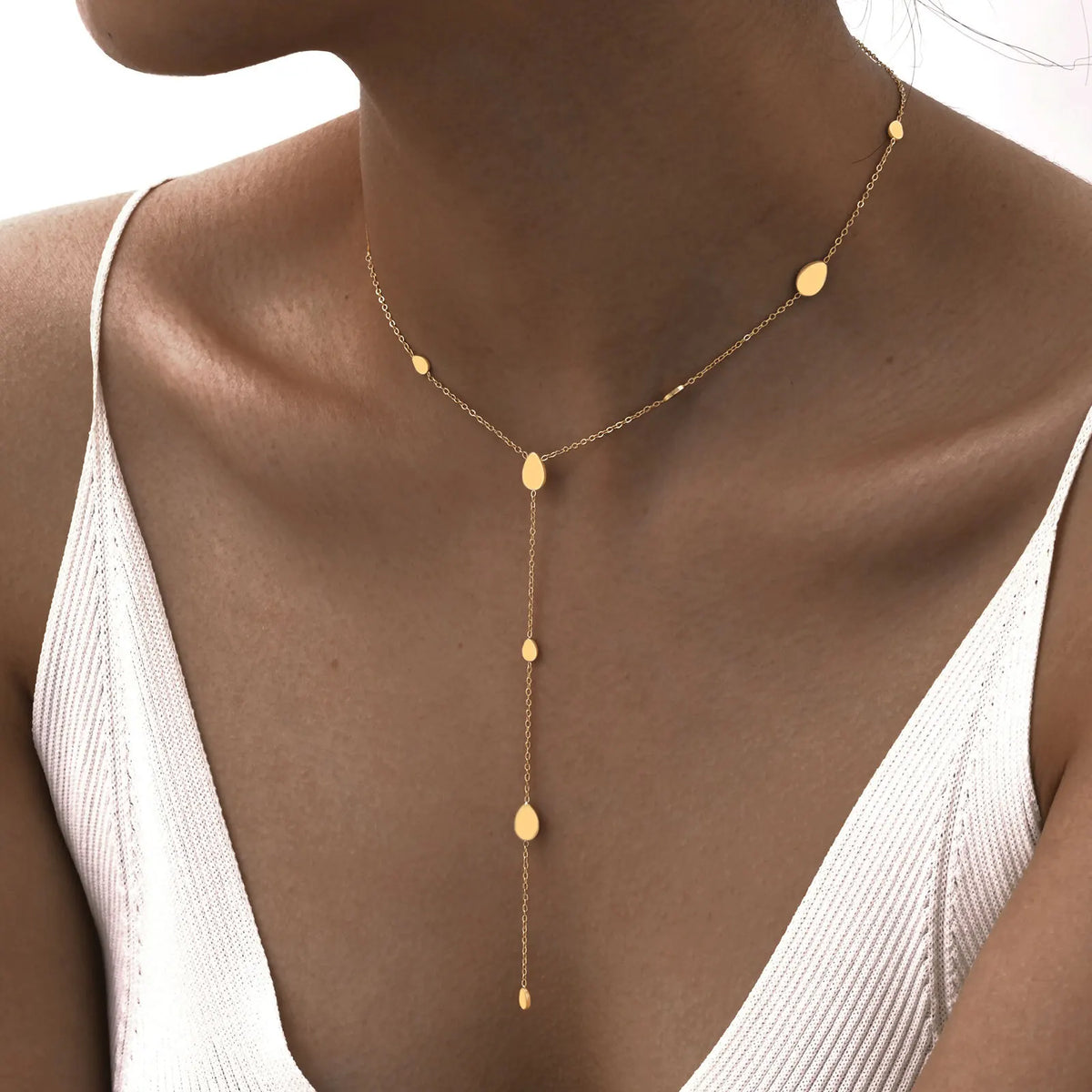 Heart Drop Lariat Y Necklace – 18K Gold Stainless Steel Women Lariat Chain Necklace SPOT