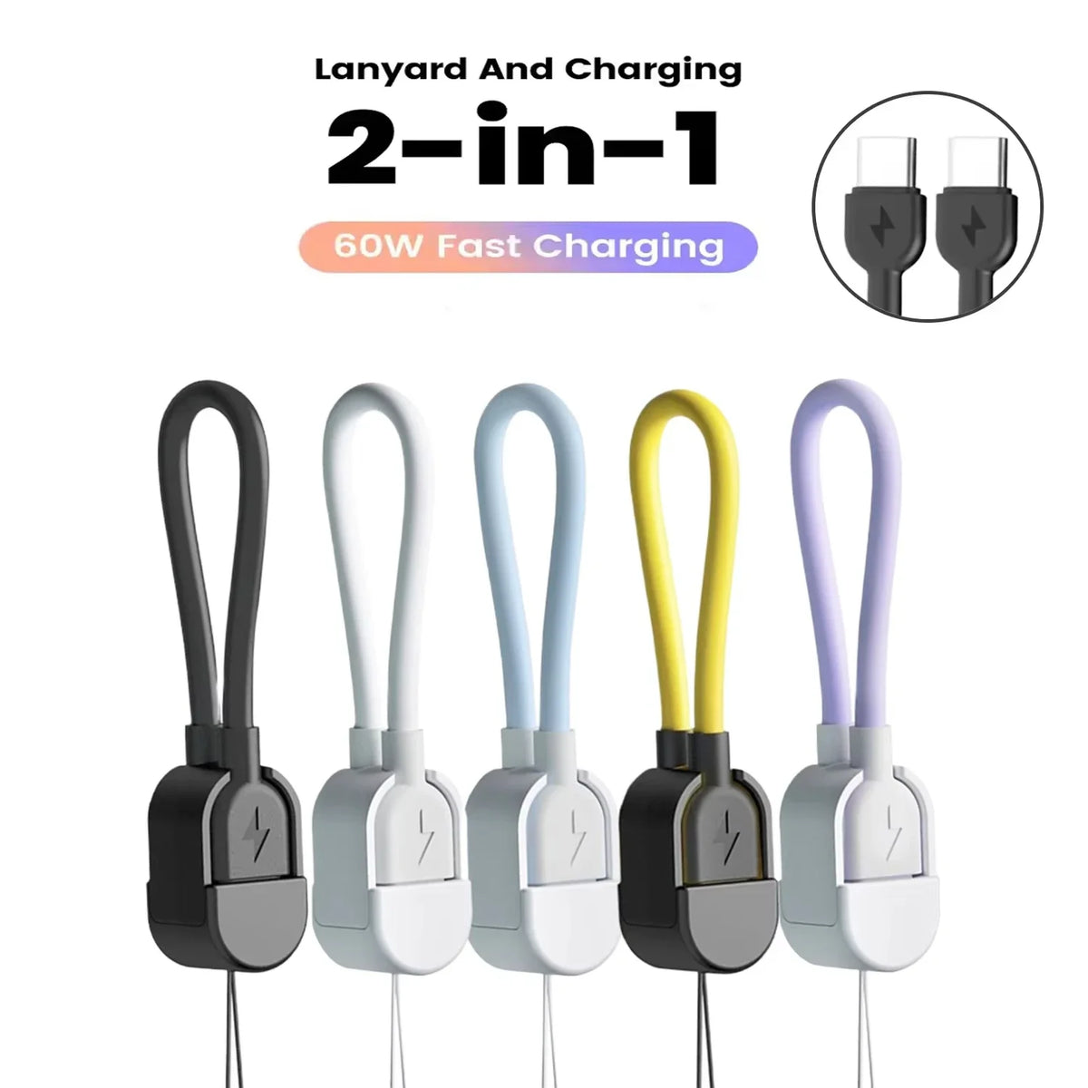 17cm USB-C to USB-C Keychain Cable – 60W Fast Charging USB-C Charging Cable SPOT