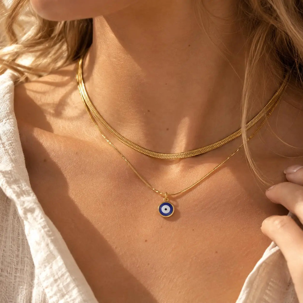 Double Layer Evil Eye Necklace – 18K Gold Stainless Steel Pendant Necklace SPOT
