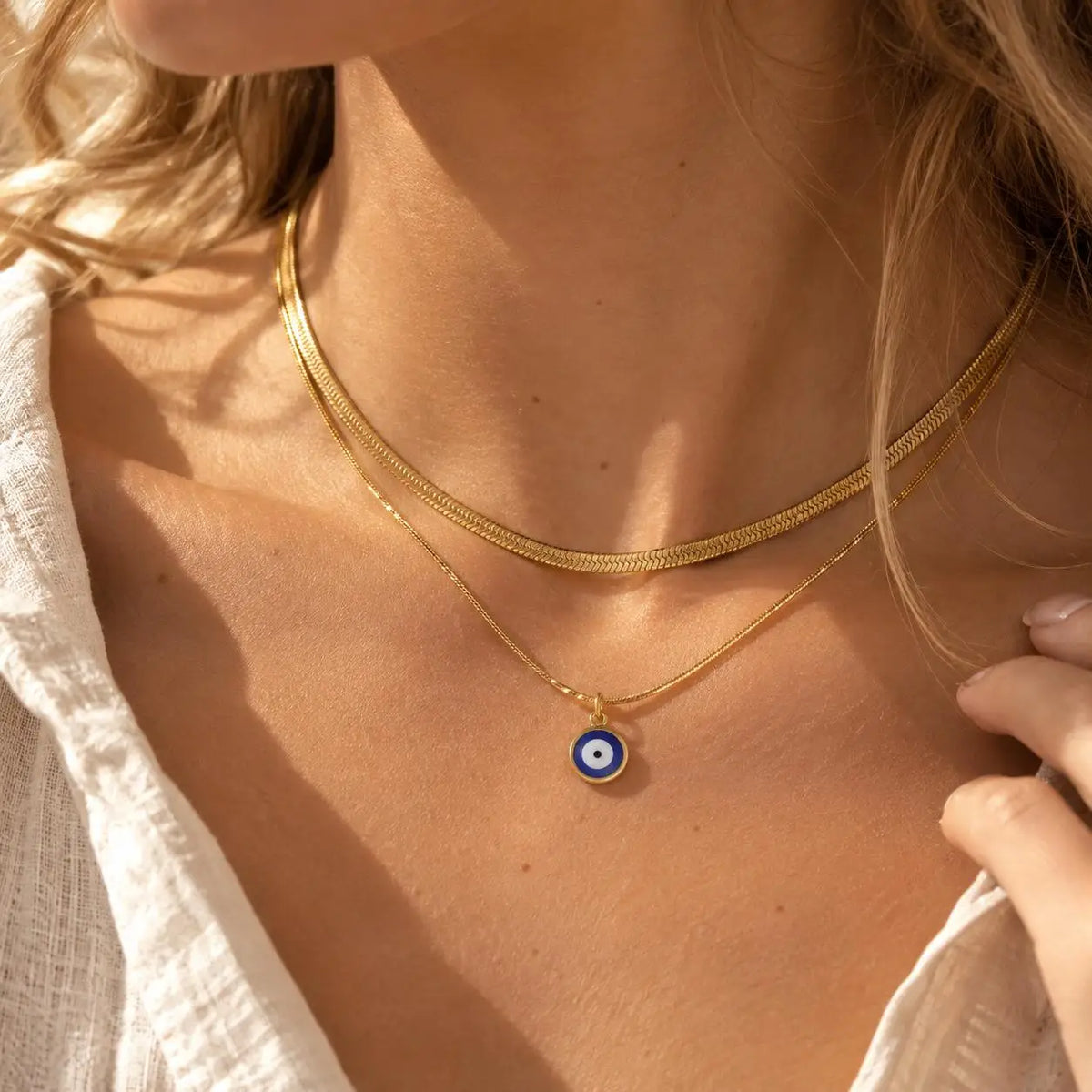 Double Layer Evil Eye Necklace – 18K Gold Stainless Steel Pendant Necklace SPOT