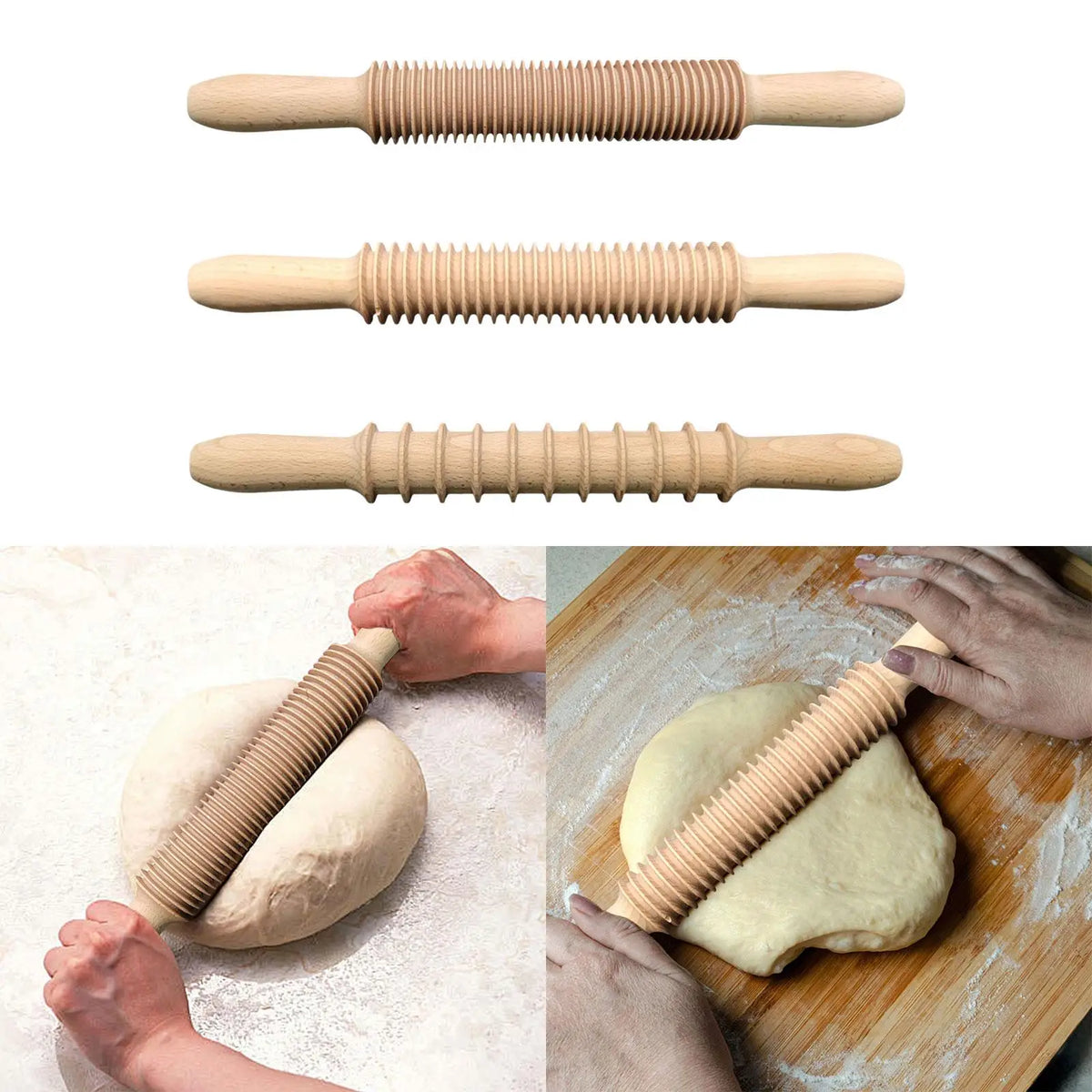 Wooden Threaded Rolling Pin – Pastry, Noodle & Dough Roller Wooden Rolling Pin SPOT