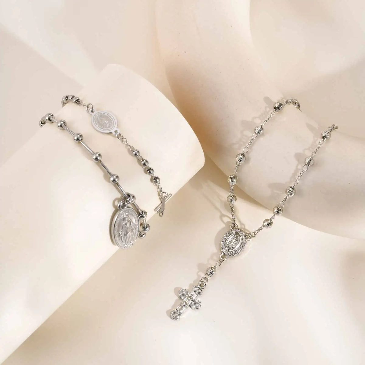 Silver Virgin Mary Rosary Bracelet – Catholic Cross Gift Religious Bracelet SPOT