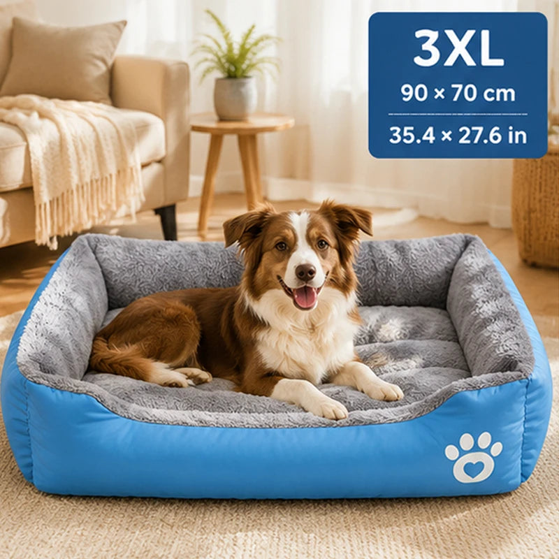Soft Square Dog Sofa Bed – Warm Washable Pet Cushion Pet Sofa Bed SPOT Blue-90x70cm