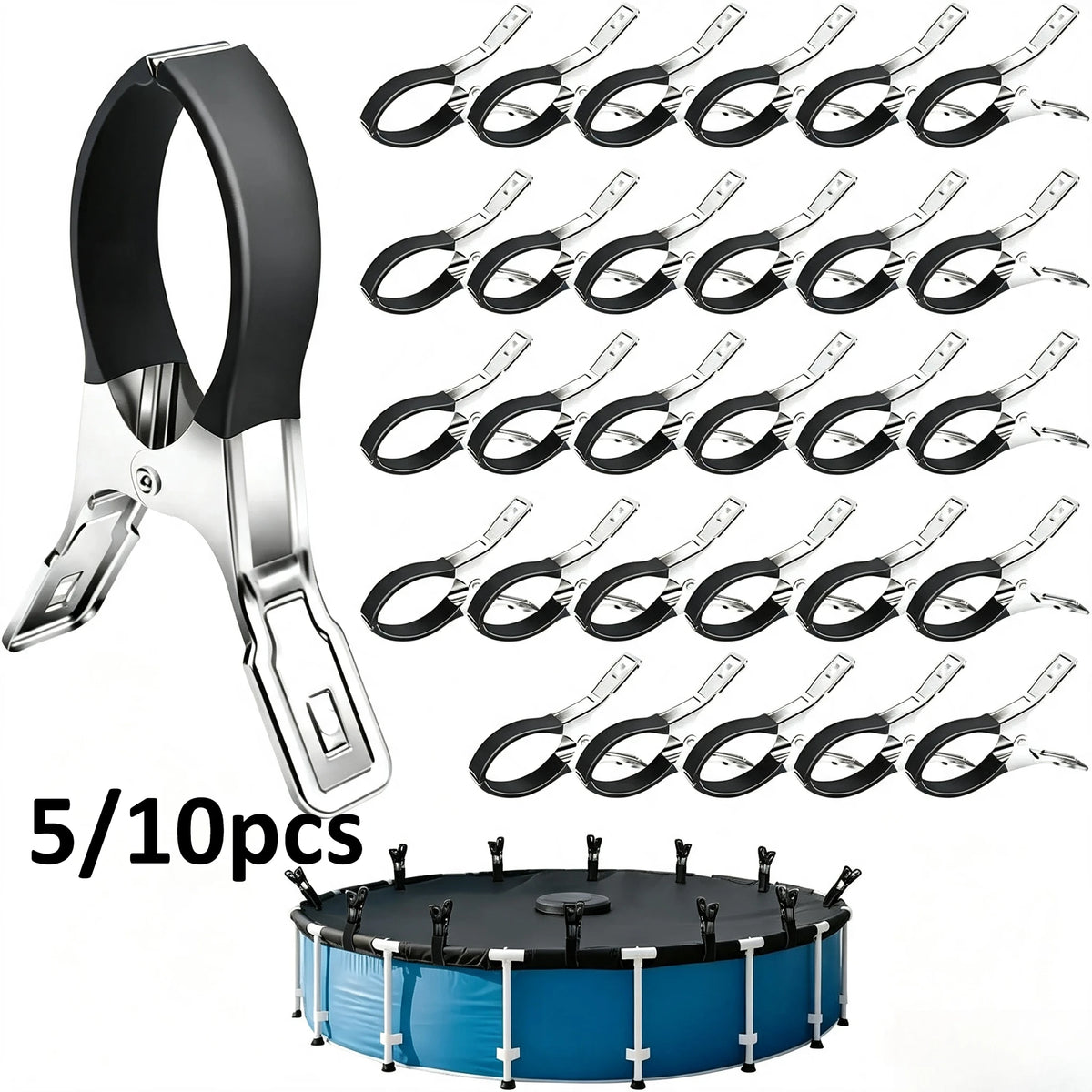 Stainless Steel Pool Cover Clips with Blue Handle – 5/10 Pack Pool Cover Clips SPOT