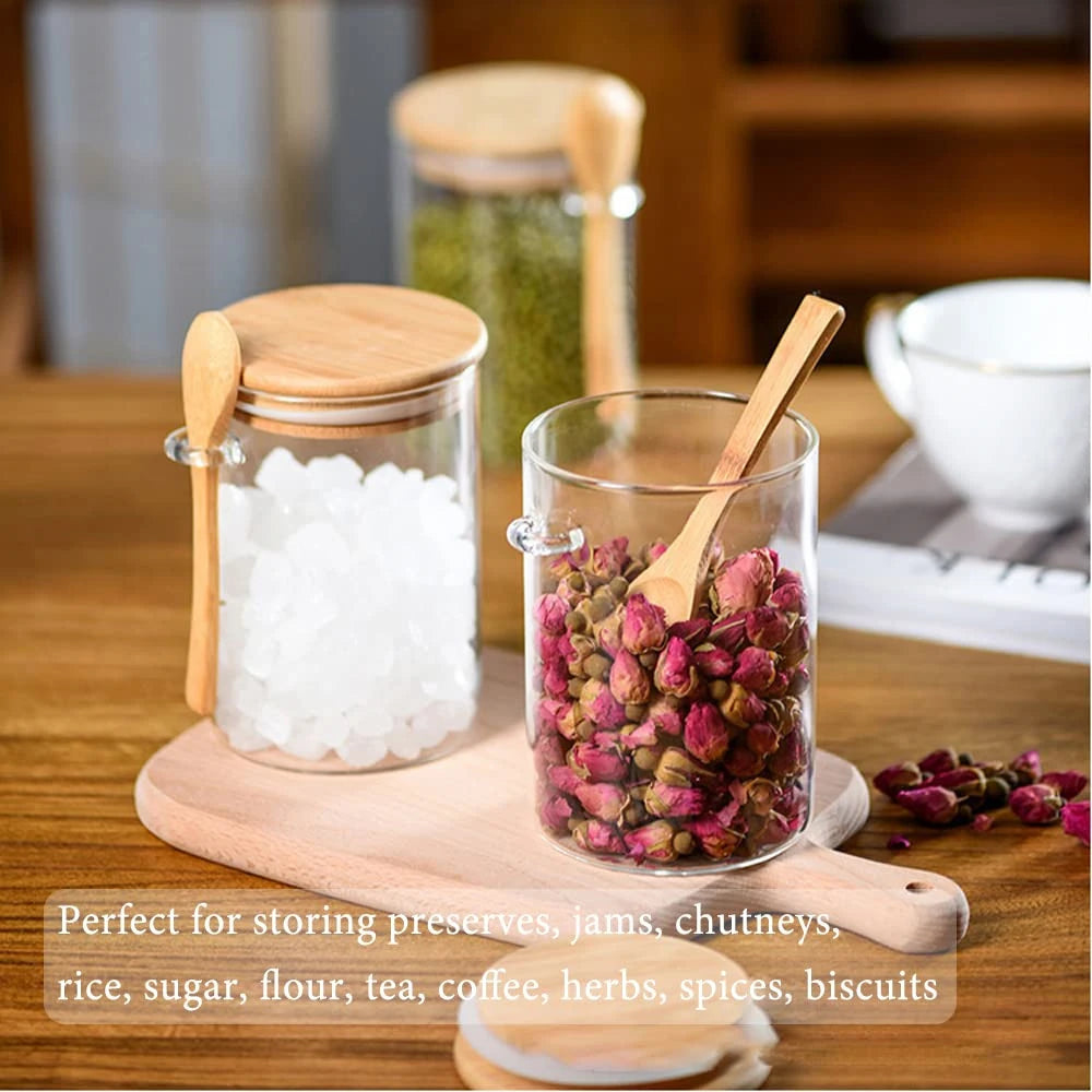 Airtight Glass Jars with Bamboo Lids & Spoons – 18oz Set Glass Storage Jars SPOT