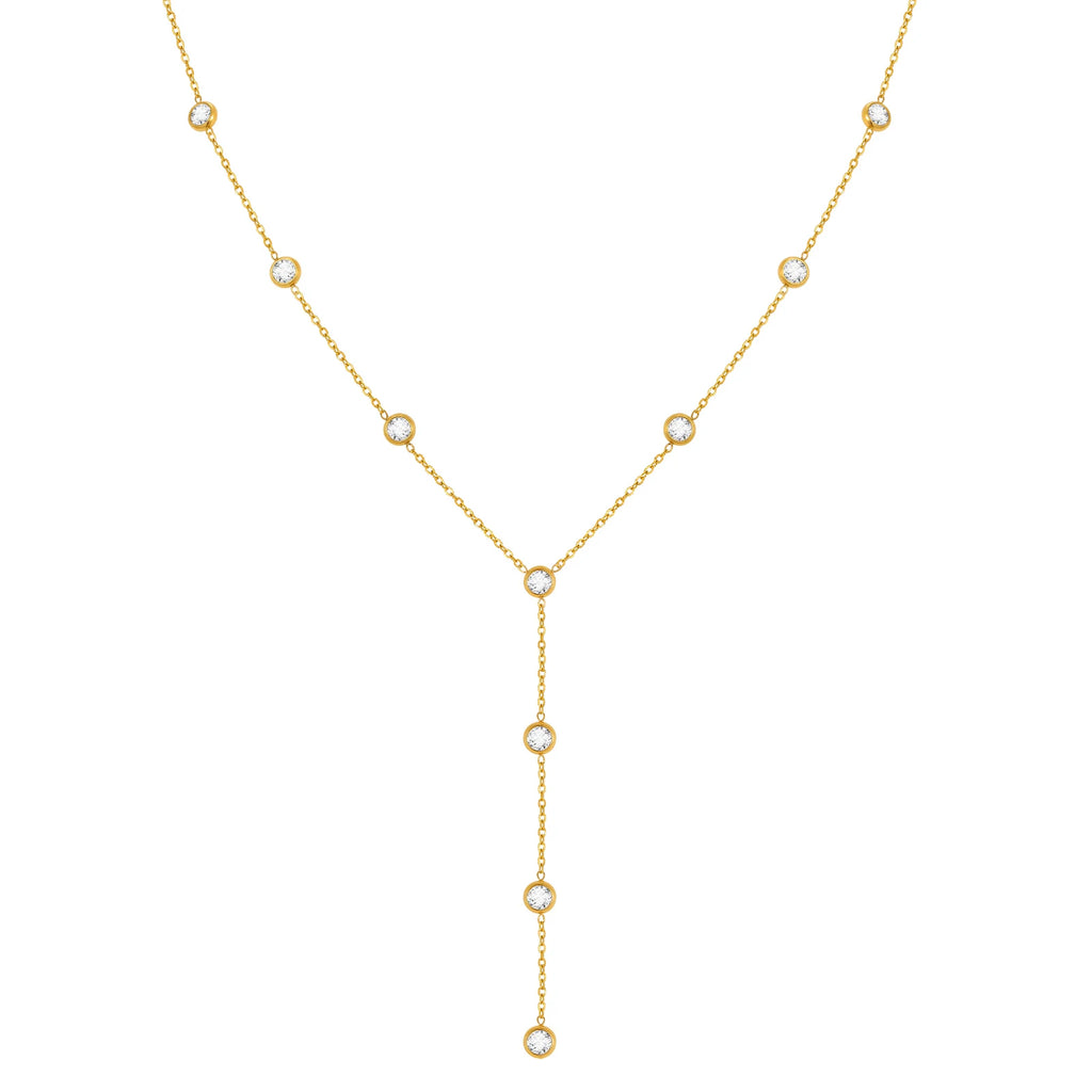 Women's Heart Zirconia Lariat Necklace | Gold Plated Steel Pendant Necklace SPOT
